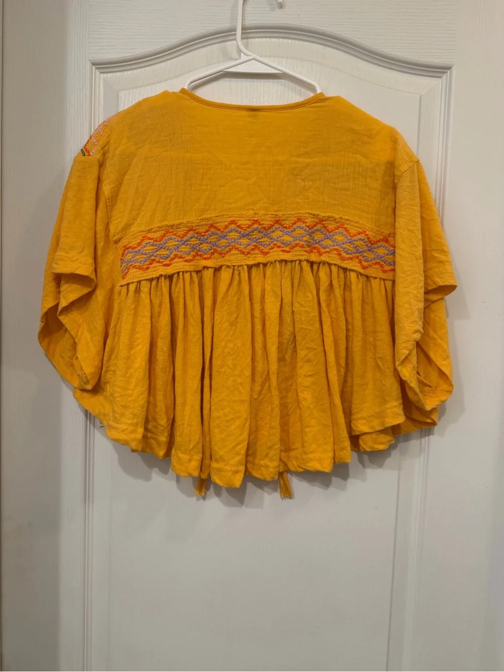 Free People Mustard Embroidered Tie-Front Boho Tunic